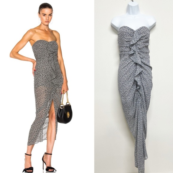 Veronica Beard Womens Blue Floral Strapless Ruffle Ruched Front Silk Dress - Picture 1 of 8